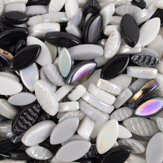 Mosaiksteinen Elipsenform Glas  Schwarz Weiß Mix