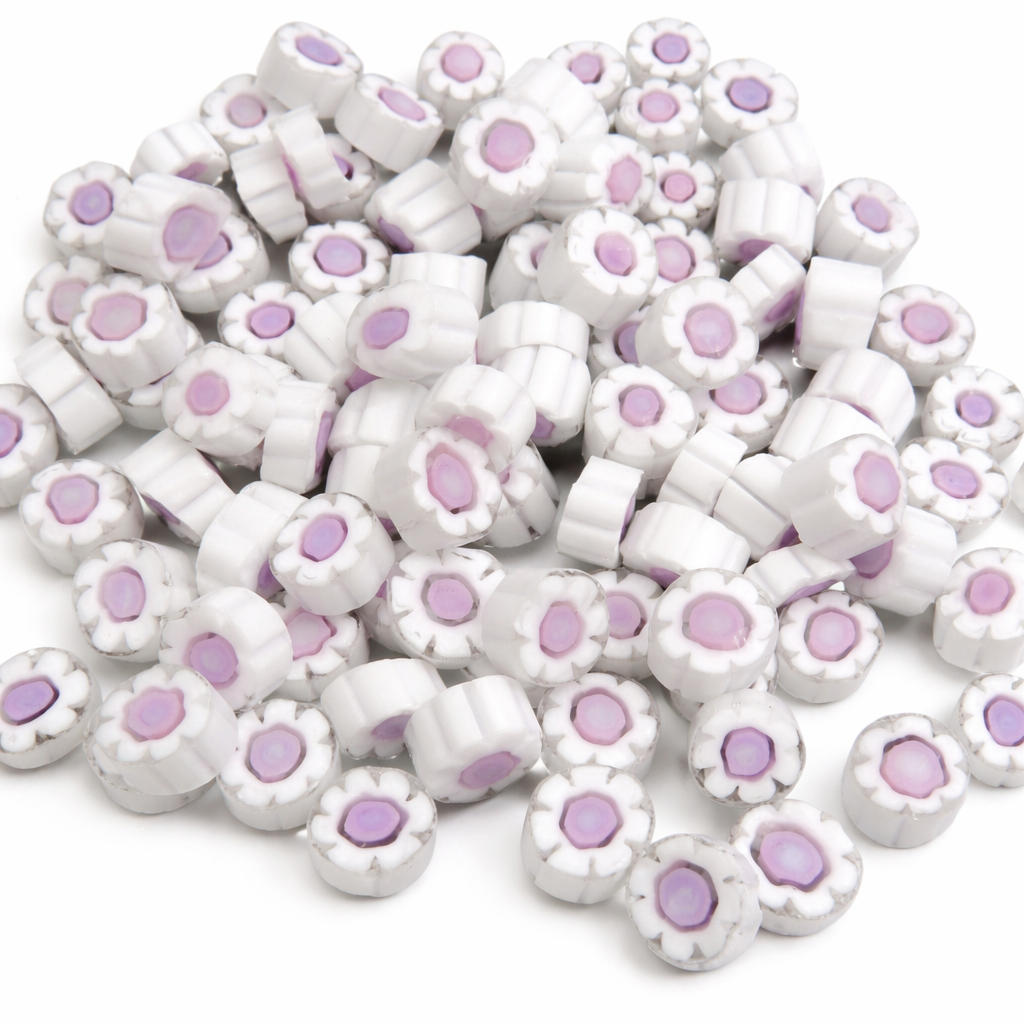 Millefiori bílý růžový květ