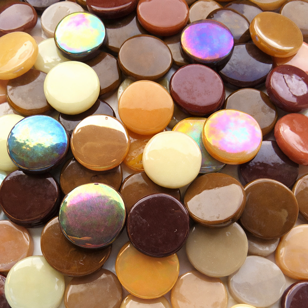 Kulatá skleněná dlaždice 18mm hnědá směs