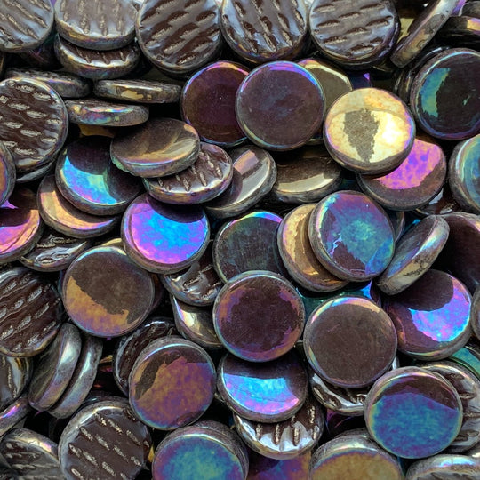 Kulatý skleněný obklad Perleť 18mm Tmavě hnědý