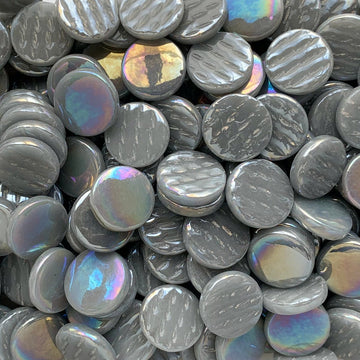 Verre Mosaique - glass mosaic -Glasmosaik-glasmozaïek-Ronde Glastegel Parelmoer 18mm Grijs - mosaicshop