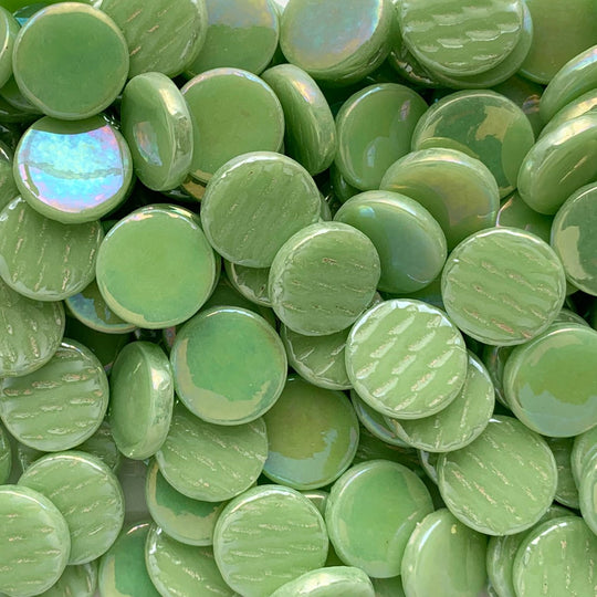 Kulatý skleněný obklad Perleťový 18mm Mince zelená